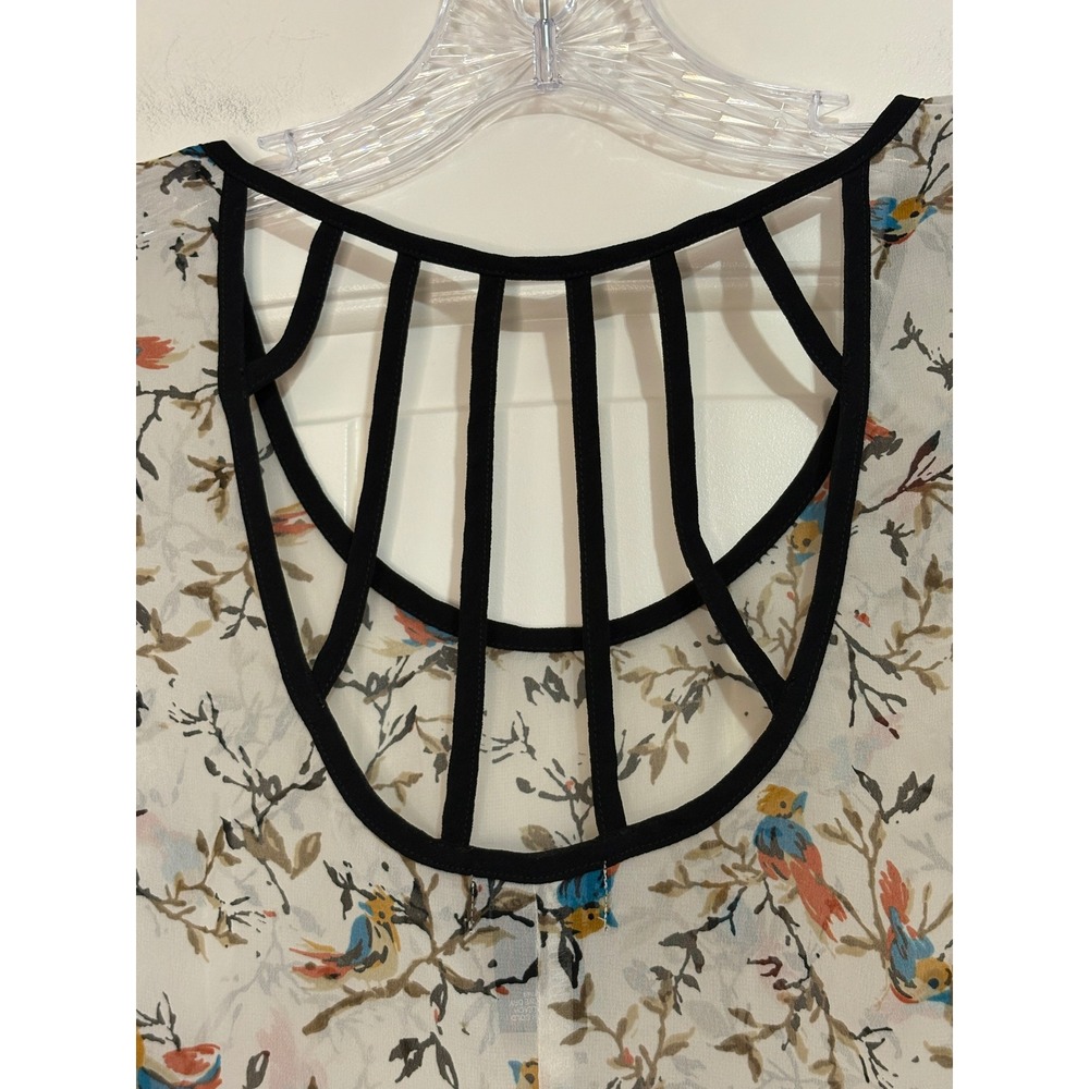 Wet Seal Sheer Bird Print Strappy Cage Back Tank Top Cream M Sleeveless Y2K - Picture 5 of 8